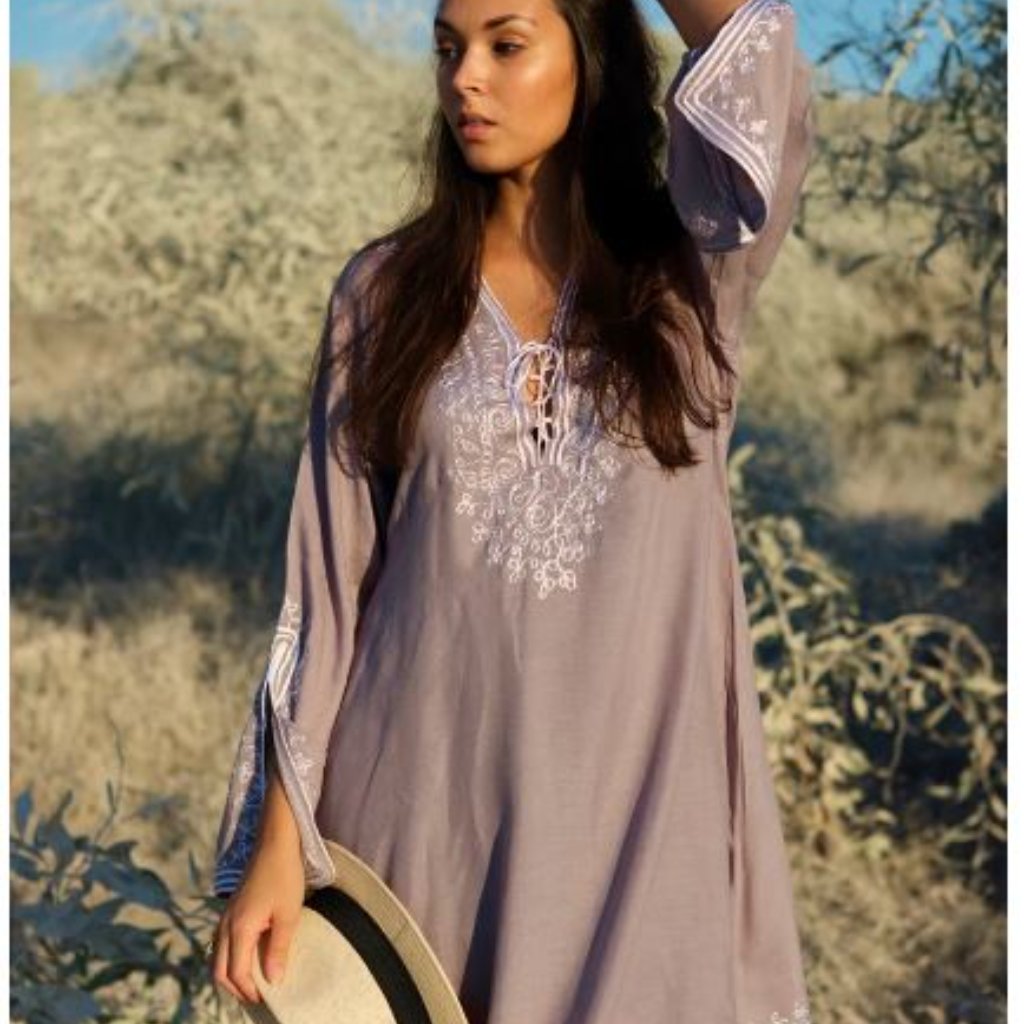 Brand New Grey Boho Tunic Dress (Handmade Cotton, Size Small)